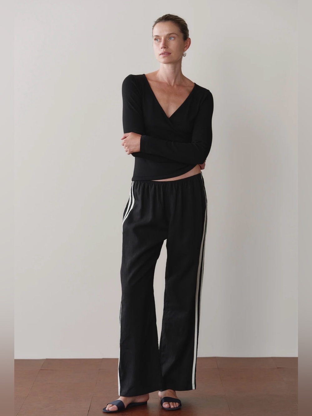Linen Crop Racer Stripe Pants